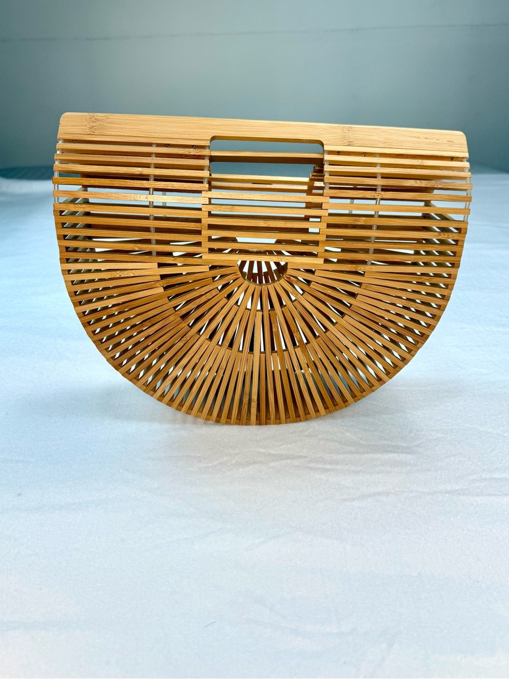 Vintage inspired Natural Bamboo Semi-Circle Clutch- Tan